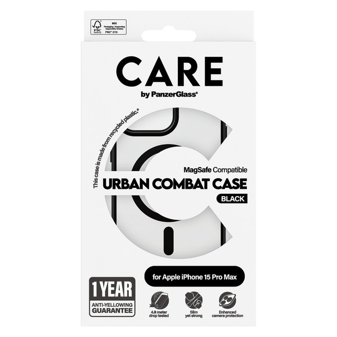 Калъф Urban Combat с MagSAFE by PanzerGlass за iPhone 15 Pro Max, Черно, PanzerGlass