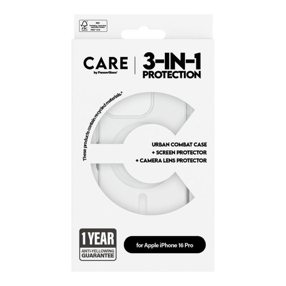Bundle Hoops + Закалено стъкло UWF + Калъф Urban Combat за iPhone 16 Pro, CARE