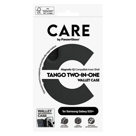 Калъф Wallet Tango Two-In-One с QI за Samsung Galaxy S25+, Черно, PanzerGlass