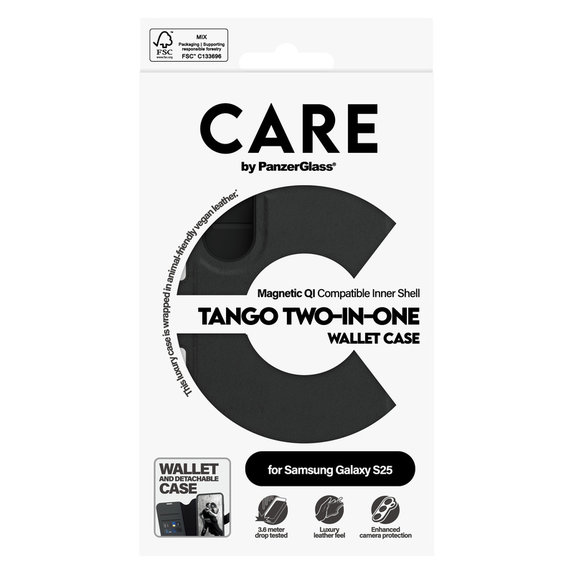 Калъф Wallet Tango Two-In-One с QI за Samsung Galaxy S25, Черно, PanzerGlass