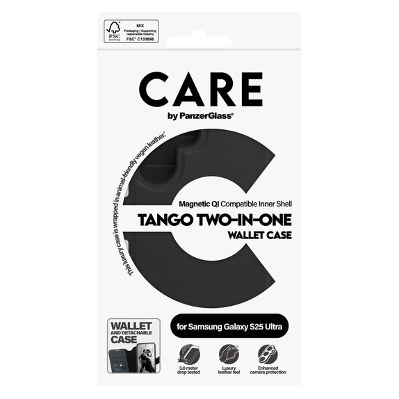 Калъф Wallet Tango Two-In-One с QI за Samsung Galaxy S25 Ultra, Черно, PanzerGlass