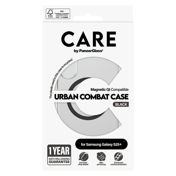 Калъф Urban Combat с черно QI за Samsung Galaxy S25+, Прозрачно, PanzerGlass
