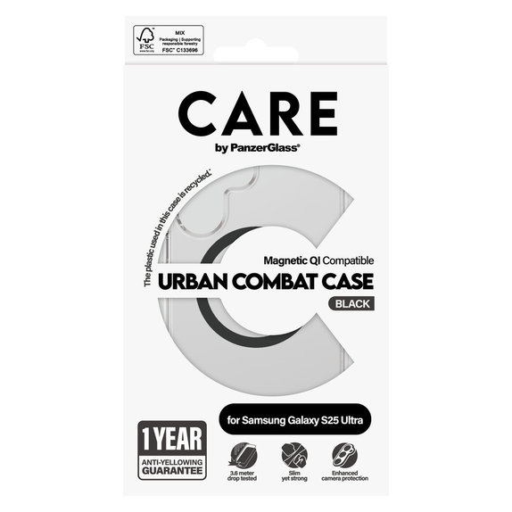 Калъф Urban Combat с черно QI за Samsung Galaxy S25 Ultra, Прозрачно, PanzerGlass