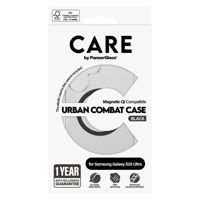 Калъф Urban Combat с черно QI за Samsung Galaxy S25 Ultra, Прозрачно, PanzerGlass