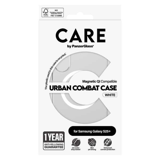 Калъф Urban Combat с бяло QI за Samsung Galaxy S25+, Прозрачно, PanzerGlass