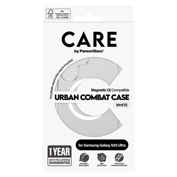 Калъф Urban Combat с бяло QI за Samsung Galaxy S25 Ultra, Прозрачно, PanzerGlass