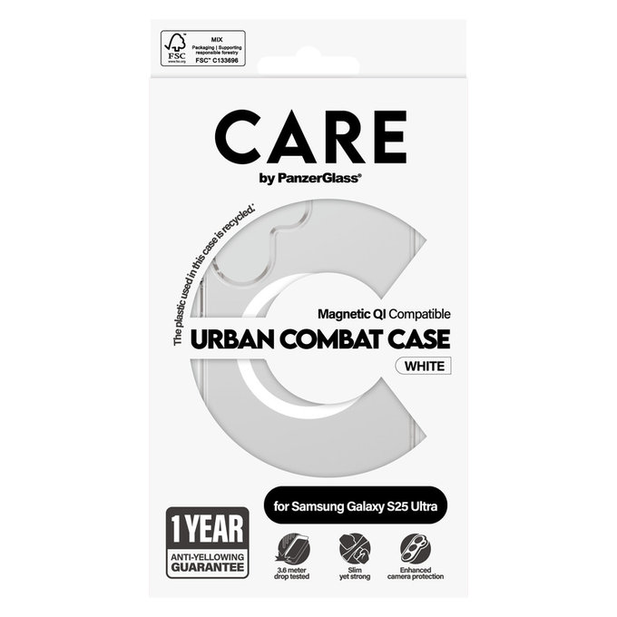Калъф Urban Combat с бяло QI за Samsung Galaxy S25 Ultra, Прозрачно, PanzerGlass