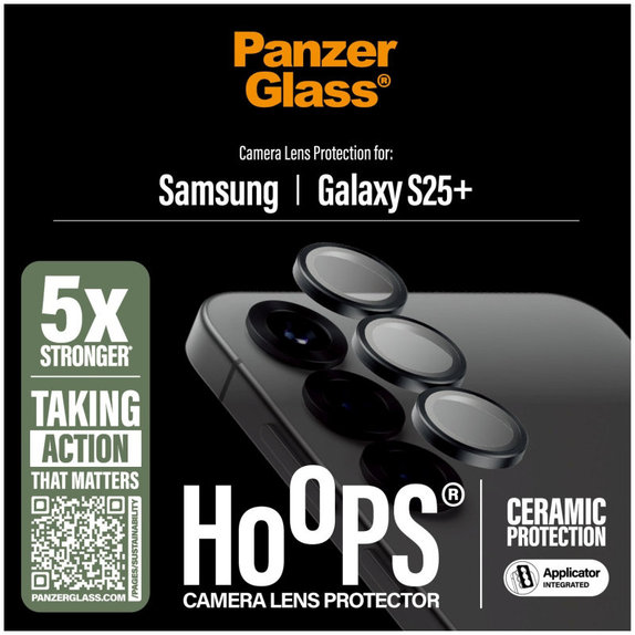 Протектор за обектив на задна камера Hoops Ceramic за Samsung S25+, Черно, PanzerGlass