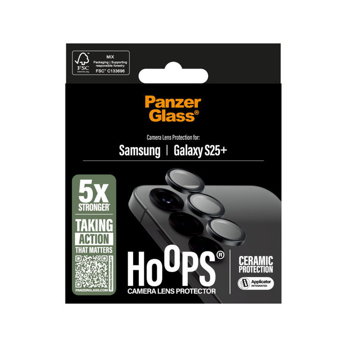 Протектор за обектив на задна камера Hoops Ceramic за Samsung S25+, Черно, PanzerGlass