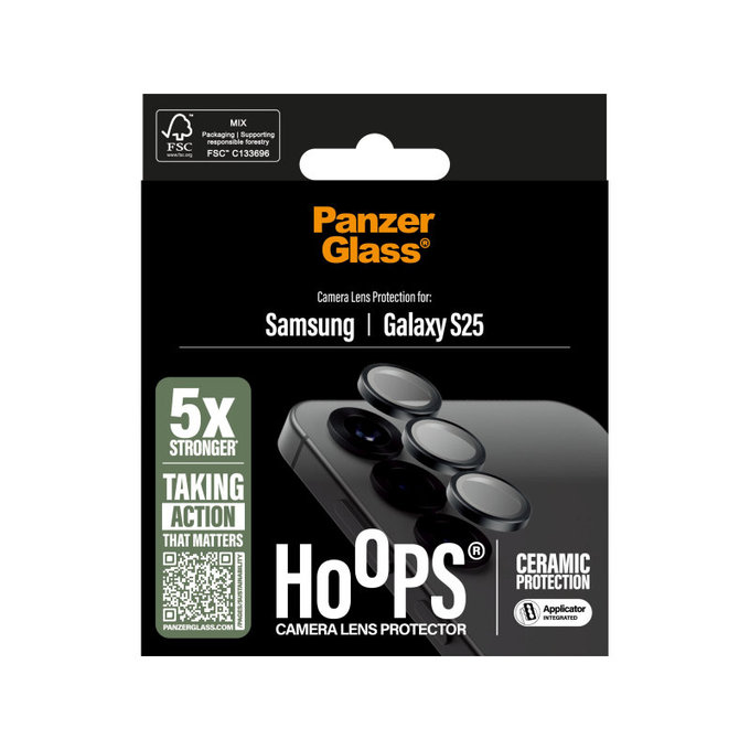 Протектор за обектив на камера Hoops Ceramic за Samsung S25, Черно, PanzerGlass