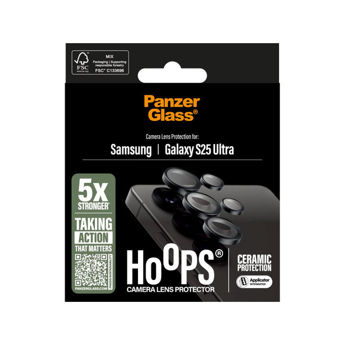 Протектор за обектив на камера Hoops Ceramic за Samsung S25 Ultra, Черно, PanzerGlass