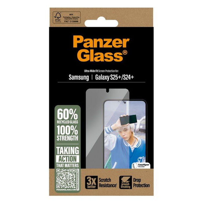 Закалено стъкло UWF с апликатор за Samsung Galaxy S25+, Прозрачен, PanzerGlass