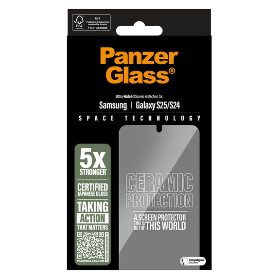 Закалено стъкло UWF Ceramic с апликатор за Samsung Galaxy S25, Прозрачно, PanzerGlass