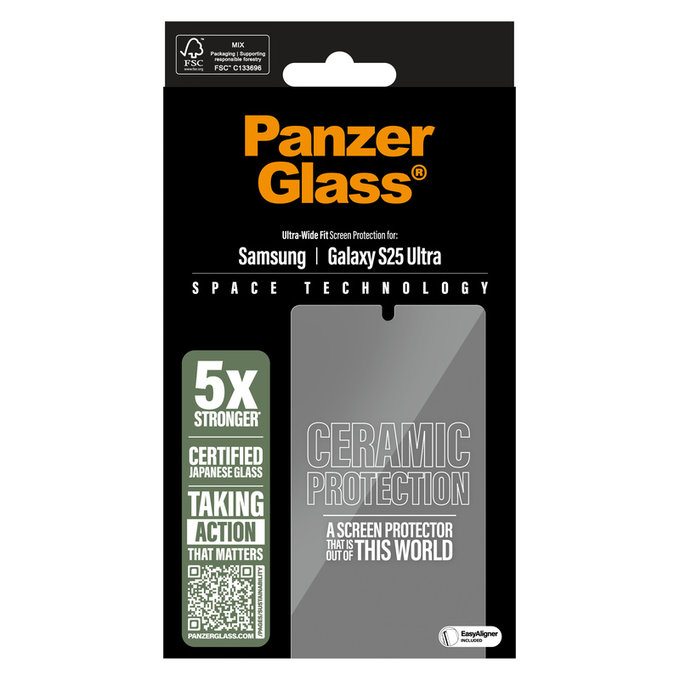 Закалено стъкло UWF Ceramic с апликатор за Samsung Galaxy S25 Ultra, Прозрачно, PanzerGlass