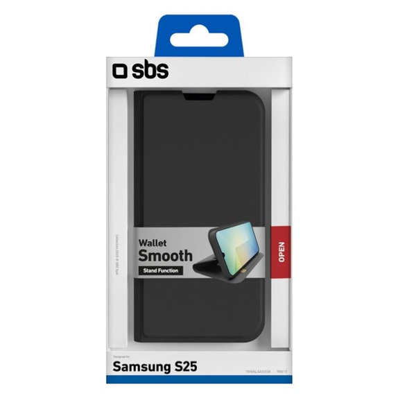 Калъф тип книга Wallet Smooth за Samsung Galaxy S25, Черен, SBS
