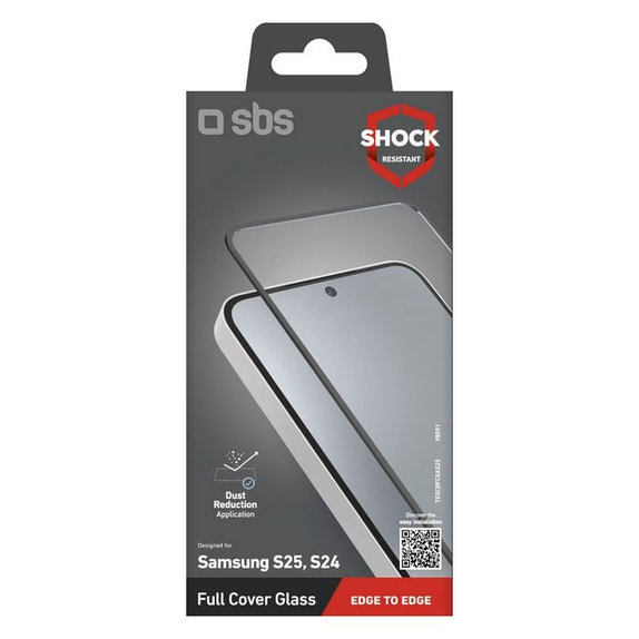 Закалено стъкло Full Cover за Samsung Galaxy S24 & S25, Черен, SBS