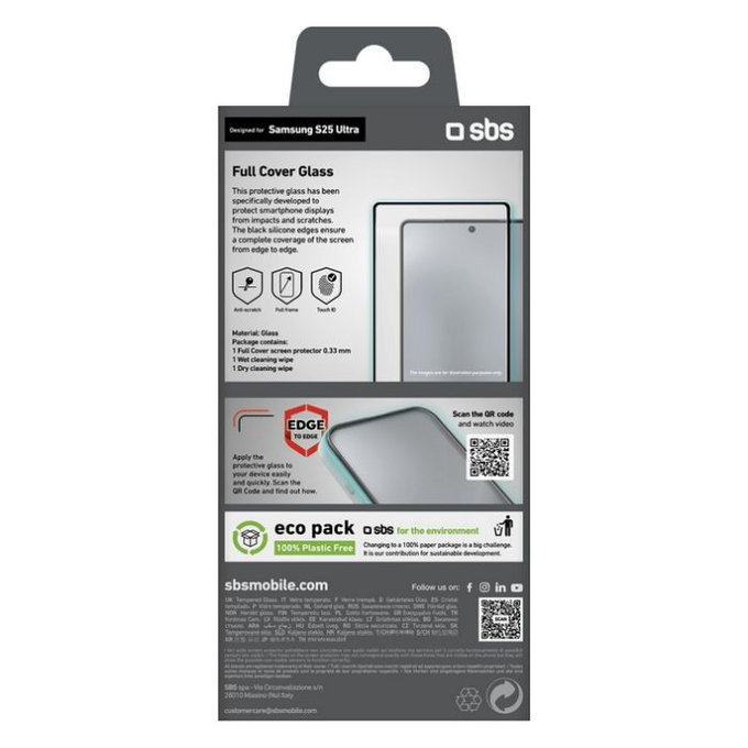 Закалено стъкло Full Cover за Samsung Galaxy S25 Ultra, Black, SBS