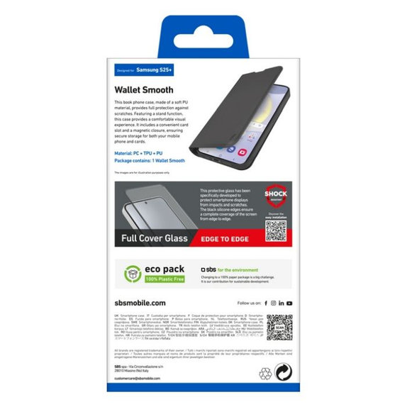 Калъф тип книга Wallet Smooth за Samsung Galaxy S25+, Черен, SBS