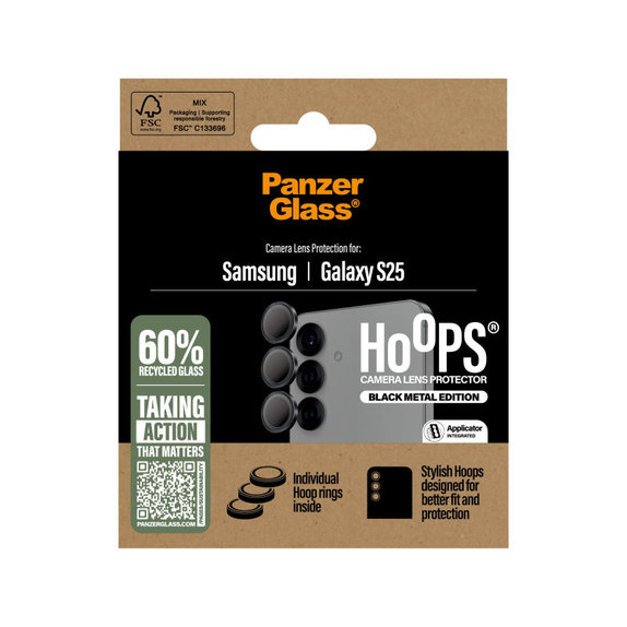 Протектор за обектив на камера Hoops за Samsung S25, Черно, PanzerGlass