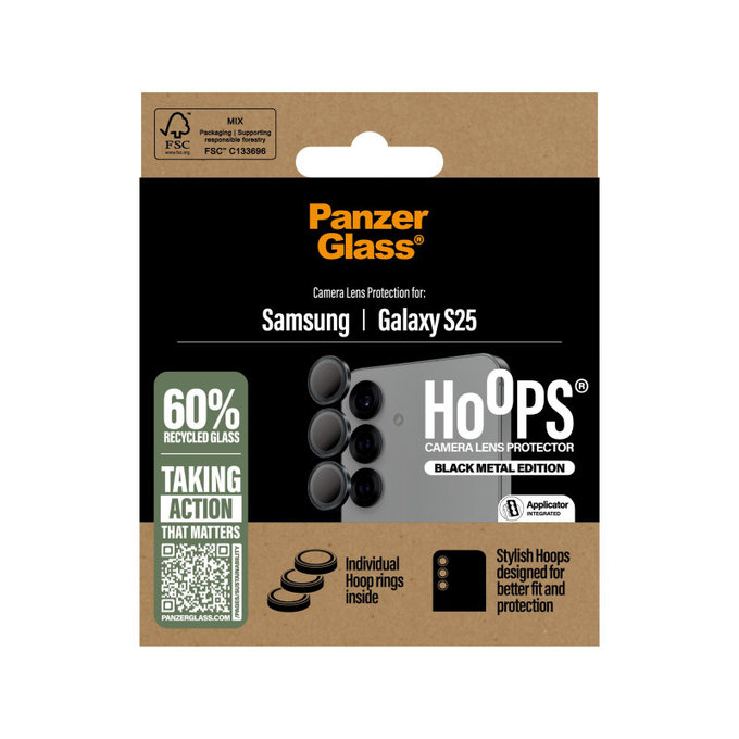 Протектор за обектив на камера Hoops за Samsung S25, Черно, PanzerGlass