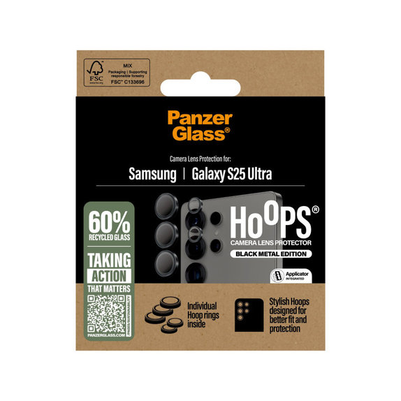 Протектор за обектив на камера Hoops за Samsung S25 Ultra, Черно, PanzerGlass