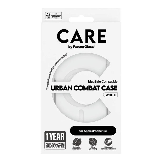 Калъф Urban Combat с MagSafe за iPhone 17e/16e, Бяло, CARE