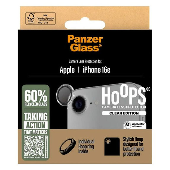 Протектор за обектив на задна камера Hoops за iPhone 16e, Черен