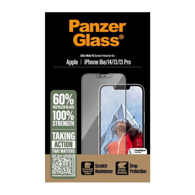 UWF закалено стъкло с апликатор за iPhone 17e/16e/14/13/13 Pro, Черно, PanzerGlass