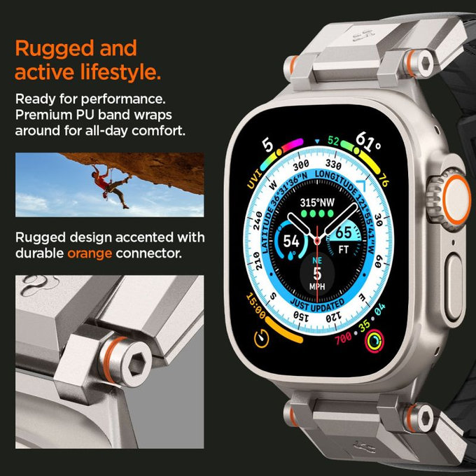 Каишка Durapro Armor PU за Apple Watch (42, 44, 45, 49mm), Черен, Spigen
