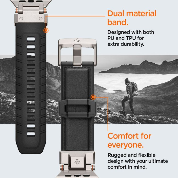 Каишка Durapro Armor PU за Apple Watch (42, 44, 45, 49mm), Черен, Spigen