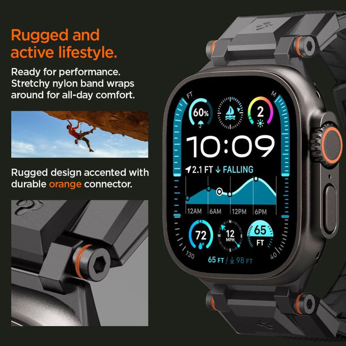Каишка Durapro Armor за Apple Watch (42, 44, 45, 49mm), Black Edition, Spigen