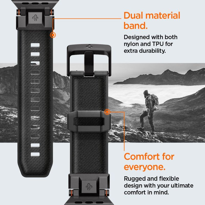Каишка Durapro Armor за Apple Watch (42, 44, 45, 49mm), Black Edition, Spigen