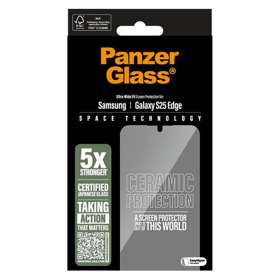Закалено стъкло UWF Ceramic с апликатор за Samsung Galaxy S25 Edge, Прозрачно, PanzerGlass