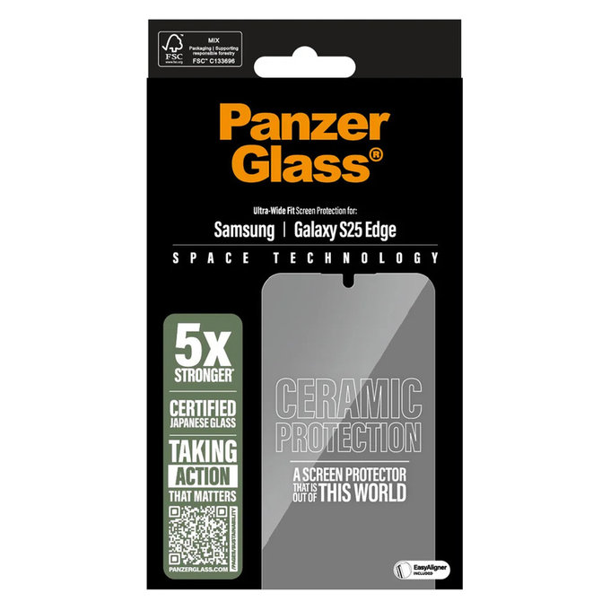 Закалено стъкло UWF Ceramic с апликатор за Samsung Galaxy S25 Edge, Прозрачно, PanzerGlass