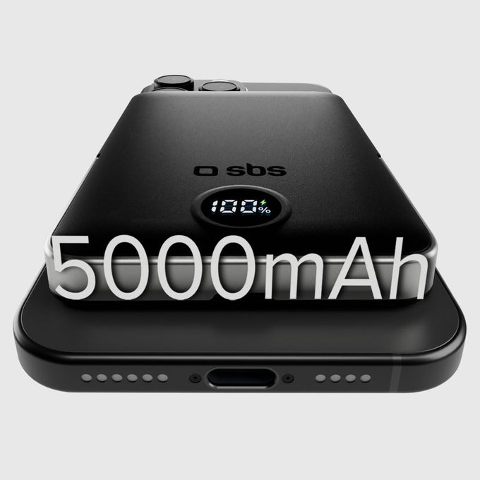PowerBank 5000mAh, 20W, Power Delivery, Mag Stand, Черен, SBS
