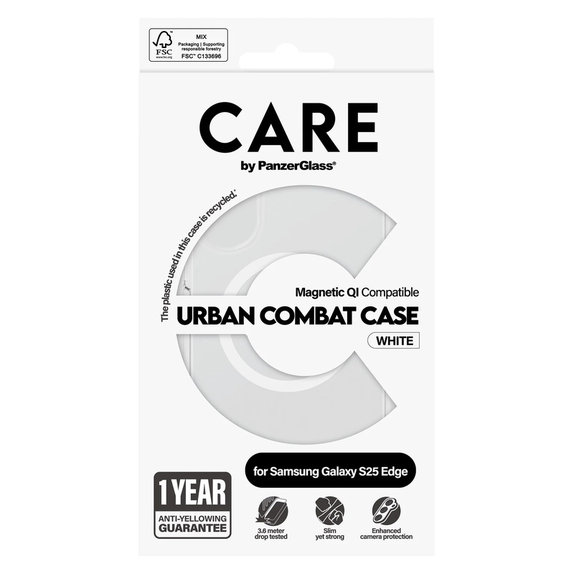 Калъф Urban Combat с бяло QI за Samsung Galaxy S25 Edge, Прозрачно, PanzerGlass
