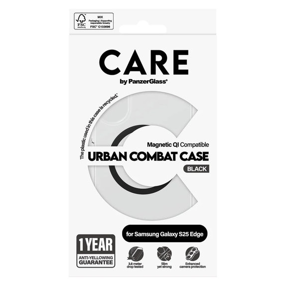 Калъф Urban Combat с черно QI за Samsung Galaxy S25 Edge, Прозрачно, PanzerGlass
