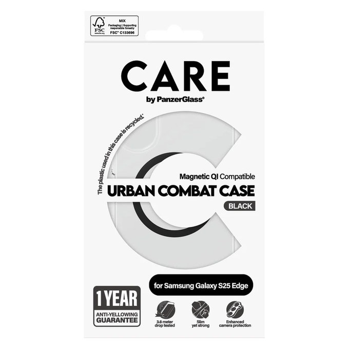 Калъф Urban Combat с черно QI за Samsung Galaxy S25 Edge, Прозрачно, PanzerGlass