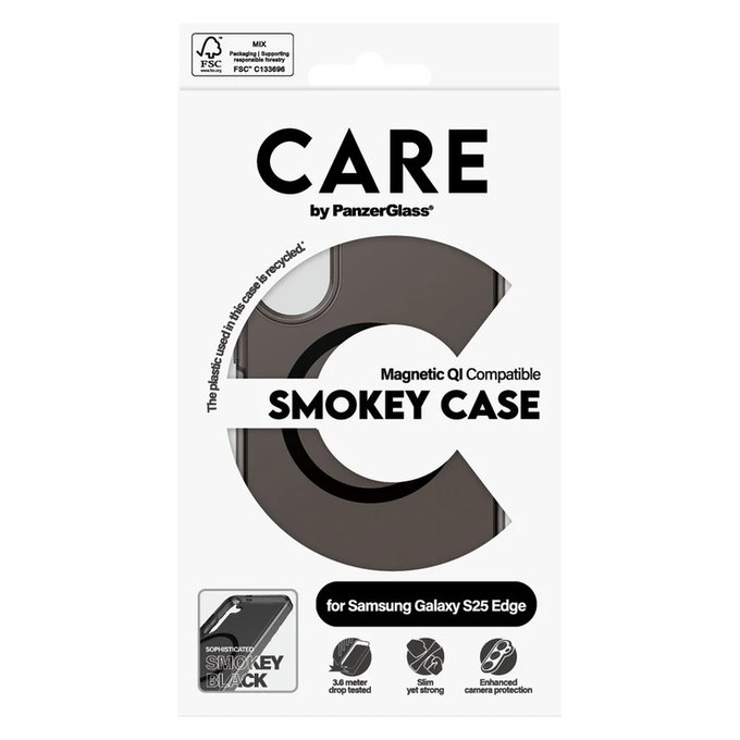 Калъф Smokey с черно QI за Samsung Galaxy S25 Edge, Черно, PanzerGlass