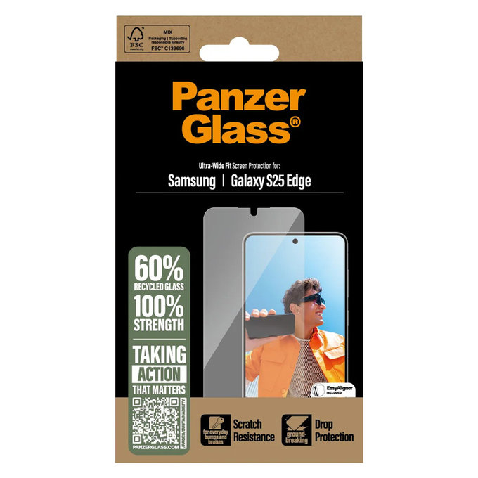 Закалено стъкло UWF с апликатор за Samsung Galaxy S25 Edge, Прозрачно, PanzerGlass