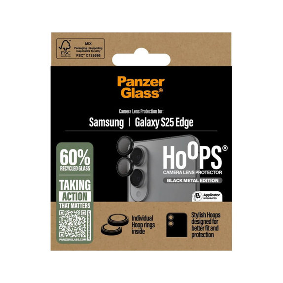Протектор за обектив на камера Hoops за Samsung S25 Edge, Черно, PanzerGlass