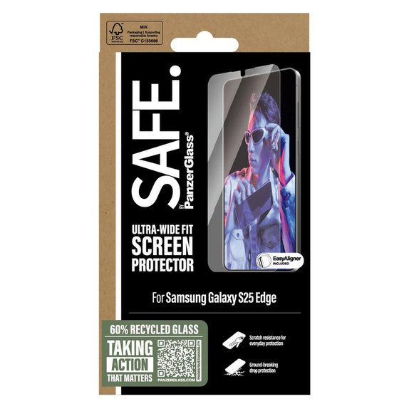 Закалено стъкло UWF с апликатор за Samsung Galaxy S25 Edge, Прозрачно, SAFE by PanzerGlass