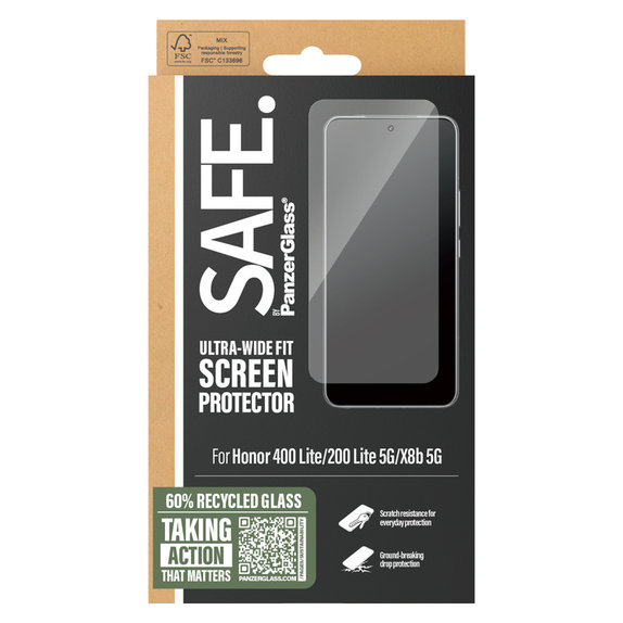Закалено стъкло UWF за Honor 400 Lite, Черно, SAFE by PanzerGlass
