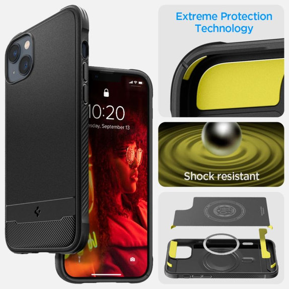 Калъф Rugged Armor с MagSafe за iPhone 14, Матово черен, Spigen