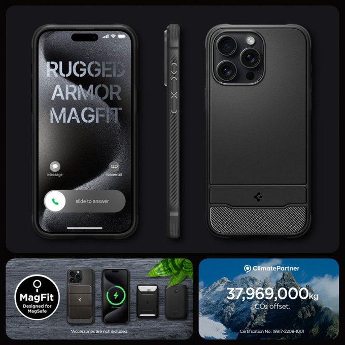 Калъф Rugged Armor с MagSafe за iPhone 15 Pro, Матово черен, Spigen