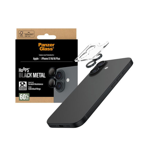 Протектор за обектив на задна камера Hoops за iPhone 17/16 Plus/16, Черно, Black, PanzerGlass