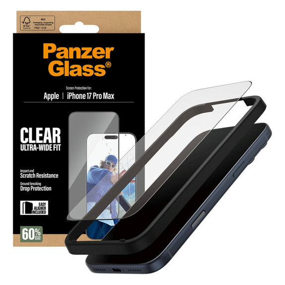 UWF закалено стъкло с апликатор за iPhone 17 Pro Max, Черно, PanzerGlass
