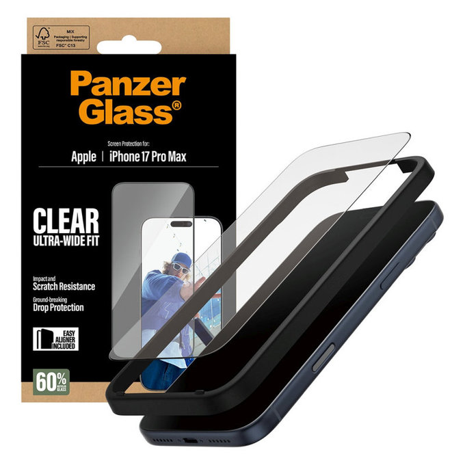 UWF закалено стъкло с апликатор за iPhone 17 Pro Max, Черно, PanzerGlass