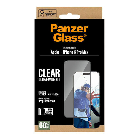 UWF закалено стъкло с апликатор за iPhone 17 Pro Max, Черно, PanzerGlass
