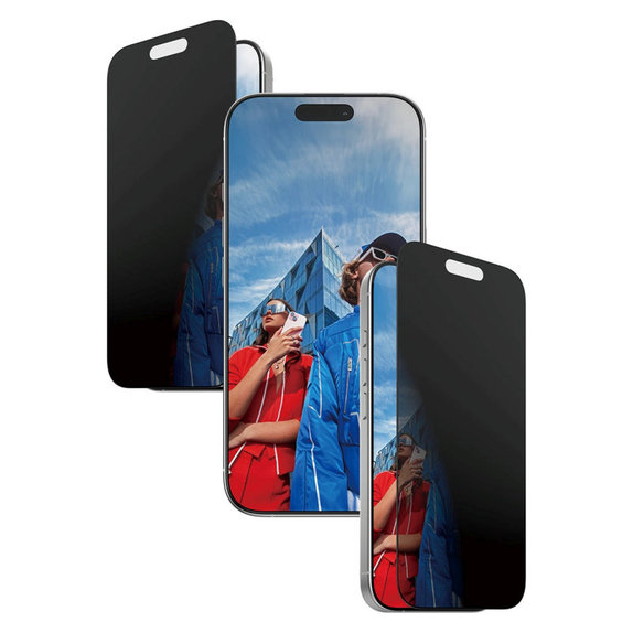 UWF 2-Way Privacy закалено стъкло с Fastfit за iPhone 17/16 Pro, Черно, PanzerGlass